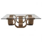 Oggetti Square Cocktail Table with 54" Round Glass, Medium Brown
