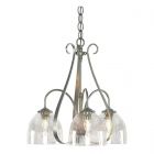 Hubbardton Forge Sweeping Taper 3 Arm Chandelier in Sterling, Water Glass (LL)