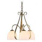 Hubbardton Forge Sweeping Taper 3 Arm Chandelier in Modern Brass, Opal Glass (GG)