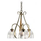Hubbardton Forge Sweeping Taper 3 Arm Chandelier in Modern Brass, Water Glass (LL)