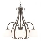 Hubbardton Forge Sweeping Taper 5 Arm Chandelier in Bronze, Opal Glass (GG)