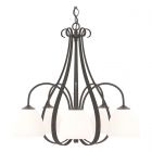 Hubbardton Forge Sweeping Taper 5 Arm Chandelier in Dark Smoke, Opal Glass (GG)