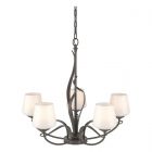 Hubbardton Forge Flora 5 Arm Chandelier in Dark Smoke, Opal Glass (GG)