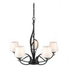 Hubbardton Forge Flora 5 Arm Chandelier in Black, Opal Glass (GG)