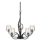 Hubbardton Forge Flora 5 Arm Chandelier in Black, Clear Glass (ZM)