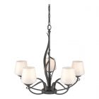 Hubbardton Forge Flora 5 Arm Chandelier in Natural Iron, Opal Glass (GG)