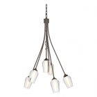 Hubbardton Forge Flora 6 Arm Chandelier in Bronze, Seeded Glass with Opal Diffuser (ZS)