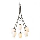 Hubbardton Forge Flora 6 Arm Chandelier in Dark Smoke, Opal Glass (GG)