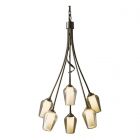 Hubbardton Forge Flora 6 Arm Chandelier in Dark Smoke, Seeded Glass with Opal Diffuser (ZS)