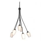 Hubbardton Forge Flora 6 Arm Chandelier in Black, Opal Glass (GG)