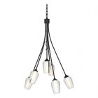 Hubbardton Forge Flora 6 Arm Chandelier in Black, Seeded Glass with Opal Diffuser (ZS)