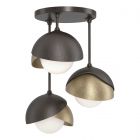 Hubbardton Forge Brooklyn 3-Light Double Shade Semi-Flush in Oil Rubbed Bronze, Opal Glass (GG) 121374-1033