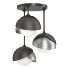 Hubbardton Forge Brooklyn 3-Light Double Shade Semi-Flush in Oil Rubbed Bronze, Opal Glass (GG) 121374-1034