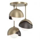 Hubbardton Forge Brooklyn 3-Light Double Shade Semi-Flush in Soft Gold, Opal Glass (GG) 121374-1057