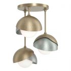 Hubbardton Forge Brooklyn 3-Light Double Shade Semi-Flush in Soft Gold, Opal Glass (GG) 121374-1059