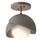 Hubbardton Forge Brooklyn 1-Light Double Shade Semi-Flush in Bronze, Opal Glass (GG) 121377-1001