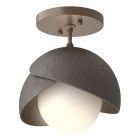 Hubbardton Forge Brooklyn 1-Light Double Shade Semi-Flush in Bronze, Opal Glass (GG) 121377-1003
