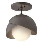 Hubbardton Forge Brooklyn 1-Light Double Shade Semi-Flush in Oil Rubbed Bronze, Opal Glass (GG) 121377-1028