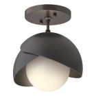 Hubbardton Forge Brooklyn 1-Light Double Shade Semi-Flush in Oil Rubbed Bronze, Opal Glass (GG) 121377-1029