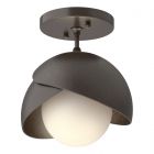 Hubbardton Forge Brooklyn 1-Light Double Shade Semi-Flush in Oil Rubbed Bronze, Opal Glass (GG) 121377-1030