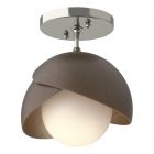 Hubbardton Forge Brooklyn 1-Light Double Shade Semi-Flush in Sterling, Opal Glass (GG) 121377-1063