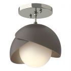 Hubbardton Forge Brooklyn 1-Light Double Shade Semi-Flush in Sterling, Opal Glass (GG) 121377-1064