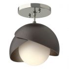 Hubbardton Forge Brooklyn 1-Light Double Shade Semi-Flush in Sterling, Opal Glass (GG) 121377-1066