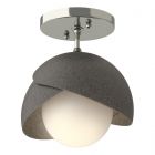 Hubbardton Forge Brooklyn 1-Light Double Shade Semi-Flush in Sterling, Opal Glass (GG) 121377-1067