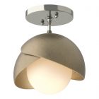 Hubbardton Forge Brooklyn 1-Light Double Shade Semi-Flush in Sterling, Opal Glass (GG) 121377-1069