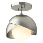 Hubbardton Forge Brooklyn 1-Light Double Shade Semi-Flush in Sterling, Opal Glass (GG) 121377-1070