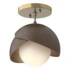 Hubbardton Forge Brooklyn 1-Light Double Shade Semi-Flush in Modern Brass, Opal Glass (GG) 121377-1072
