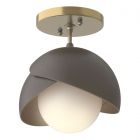 Hubbardton Forge Brooklyn 1-Light Double Shade Semi-Flush in Modern Brass, Opal Glass (GG) 121377-1073