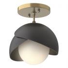 Hubbardton Forge Brooklyn 1-Light Double Shade Semi-Flush in Modern Brass, Opal Glass (GG) 121377-1074