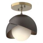 Hubbardton Forge Brooklyn 1-Light Double Shade Semi-Flush in Modern Brass, Opal Glass (GG) 121377-1075
