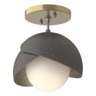 Hubbardton Forge Brooklyn 1-Light Double Shade Semi-Flush in Modern Brass, Opal Glass (GG) 121377-1076
