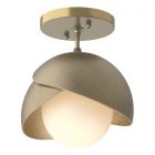 Hubbardton Forge Brooklyn 1-Light Double Shade Semi-Flush in Modern Brass, Opal Glass (GG) 121377-1078