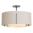 Hubbardton Forge Exos Double Shade Semi-Flush in Natural Iron, Natural Anna Inner Shade & Flax Outer Shade