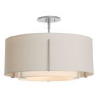 Hubbardton Forge Exos Double Shade Semi-Flush in Vintage Platinum, Natural Anna Inner Shade & Flax Outer Shade