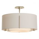 Hubbardton Forge Exos Double Shade Semi-Flush in Soft Gold, Natural Anna Inner Shade & Flax Outer Shade