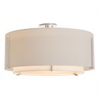 Hubbardton Forge Exos Large Double Shade Semi-Flush in Vintage Platinum, Natural Anna Inner Shade & Flax Outer Shade