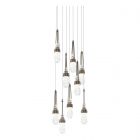 Hubbardton Forge Link 9-Light Blown Glass Pendant in Bronze, Clear Glass with White Threading (YJ) 131100-1004