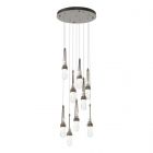 Hubbardton Forge Link 9-Light Blown Glass Pendant in Bronze, Clear Glass with White Threading (YJ) 131100-1001