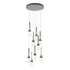 Hubbardton Forge Link 9-Light Blown Glass Pendant in Dark Smoke, Clear Glass with White Threading (YJ) 131100-1007