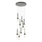 Hubbardton Forge Link 9-Light Blown Glass Pendant in Black, Clear Bubble Glass (YG) 131100-1014