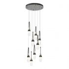 Hubbardton Forge Link 9-Light Blown Glass Pendant in Black, Clear Glass with White Threading (YJ) 131100-1013