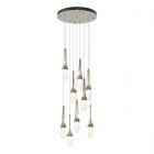 Hubbardton Forge Link 9-Light Blown Glass Pendant in Soft Gold, Clear Glass with White Threading (YJ) 131100-1037