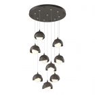 Hubbardton Forge Brooklyn 9-Light Double Shade Pendant in Dark Smoke, Opal Glass (GG) 131105-1019