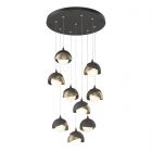 Hubbardton Forge Brooklyn 9-Light Double Shade Pendant in Natural Iron, Opal Glass (GG) 131105-1078