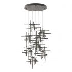 Hubbardton Forge Tura 9-Light Seeded Glass Pendant in Dark Smoke, Seeded Clear Glass (II) 131107-1001