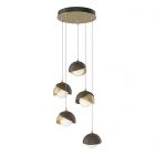 Hubbardton Forge Brooklyn 5-Light Double Shade Pendant in Modern Brass, Opal Glass (GG) 131125-1199